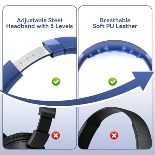 Wired Headphones with Mic, Over-Ear 3.5mm Corded Headphone for School Blue — view 3