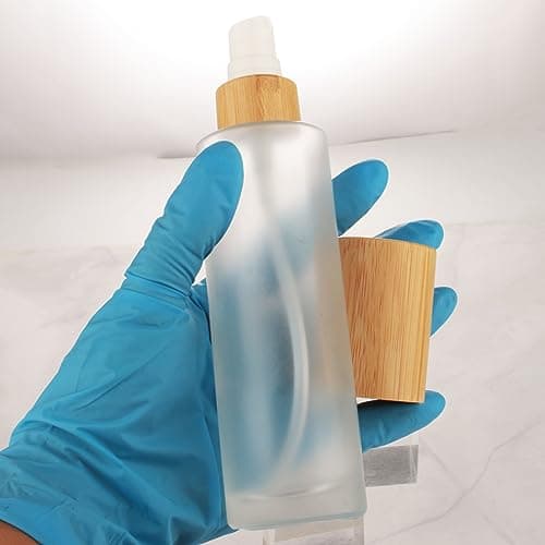 COSIDEA 4pcs Empty 3.33oz / 100ml bamboo lids Frosted glass bottle with lotion pump dispenser, refillable emulsion cosmetic cream bottles, toiletries refill travel container 20 neck — view 6