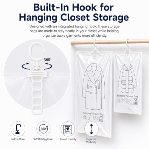 Hanging Vacuum Storage Bags for Clothes, Coats and Jackets, Large Size, Set — view 3