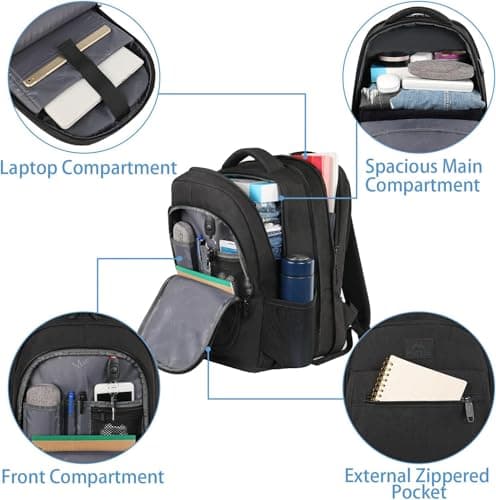 MATEIN Large Expandable Rucksack Fit 15.6 Inch Laptop for Men Women, Black — view 4