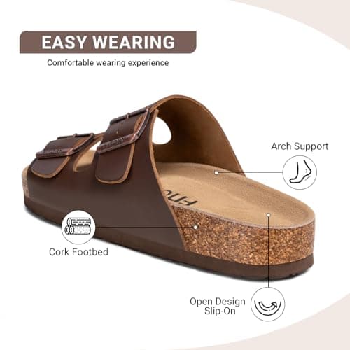 FITORY Mens Leather Sandals, Cork Footbed Slides for Summer Brown Size 11.5 — view 4