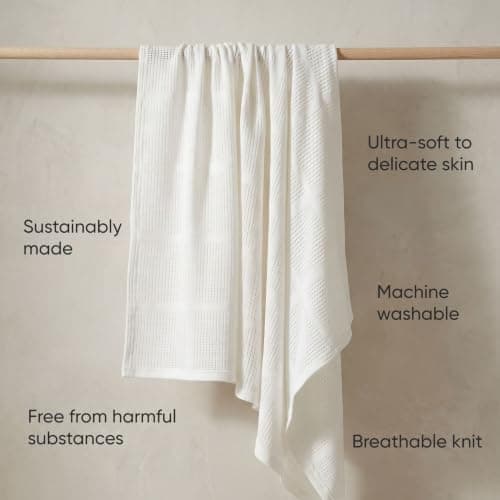 Bloomsbury Mill - Cellular Blankets Baby - 100% Organic Cotton - 2 Pack - Cloud - White - Newborn Essentials - Soft Breathable Baby Blankets for Pram, Cot, Moses Basket - 75x95cm — view 4