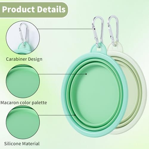 SLSON Collapsible Dog Bowl, 2 Pack Macaron Color Foldable Travel Dog Feeder Bowl Portable Silicone Pet Food Water for Dish Dogs Cats Camping Hiking (Macaron Light Green and Light Yellow) — view 2