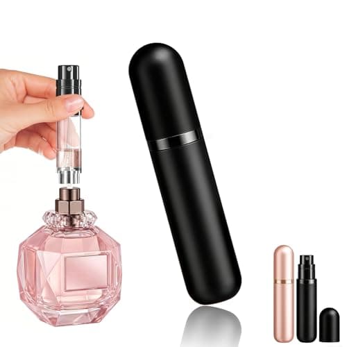 VINPAM Refillable Empty Perfume Atomiser 5ml, Travel Nano Mist Bottle, Leak Proof Bottom Pump, Fits Handbag Tote Pocket Suitcase, Stylish Mini for Women Men (Black)