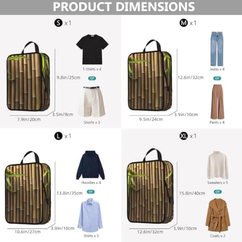 Spring Bamboo Print Compression Packing Cubes Lightweight Suitcase Organiser Bags For Holiday Business Trip — view 3