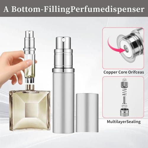 szyanlai Portable Perfume Atomiser Refillable - 5ml Empty Travel Perfume Bottle, Nano Mist, Leaking Proof, Bottom Pump without Funnel, Luxurious Mini women and men(Silver) — view 3
