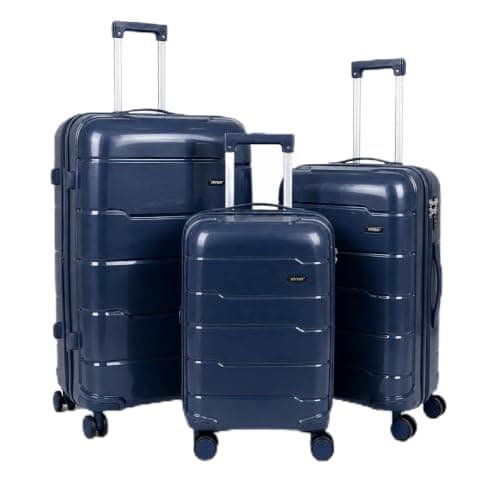 RYDR 3 Piece PP Hardshell Suitcase Set – 20" Cabin, 24" Medium & 28" Large Luggage with TSA Combination Lock, 360° Spinner Wheels & Adjustable Telescopic Handle, Lightweight Travel Cases (Blue)