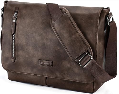 VX VONXURY Messenger Bag for Men, 14 inch PU Leather Laptop Bag for Work