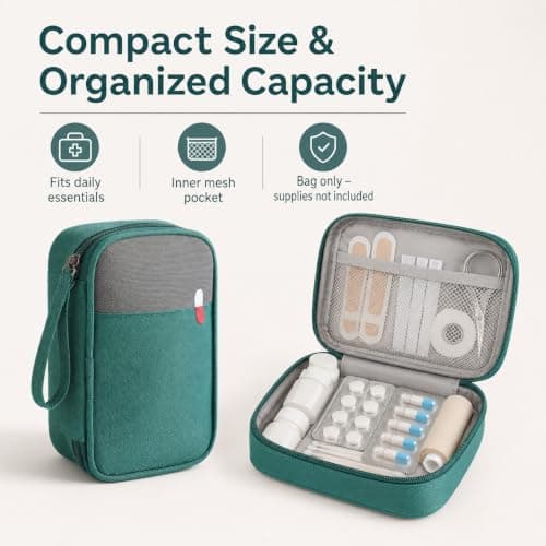 Myqiqi Waterproof First Aid Bag Medium - Empty Medical Kit for Travel, Camping, and Home Use with Built-in Compartments for Organized Medicine Storage (Green) — view 2
