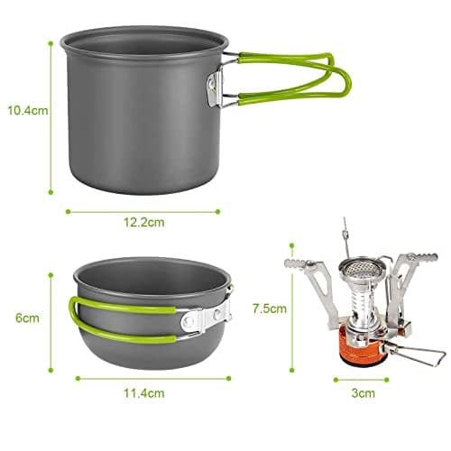 13pcs Outdoor Camping Cookware Stove Mess Kit,Camping Pot and Pan Set with Mini Backpacking Stove,Stainless Steel Cup, Knife Fork and Spoon Set for Backpacking, Camping Hiking and Picnic — view 2