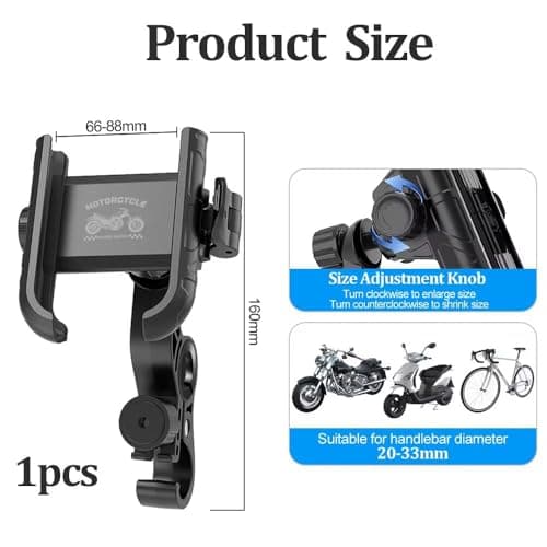 Bike Phone Holder, 360°Rotatable Phone Mount, Quick Release/Install, Secure Lock, Hook, 20-33mm Handlebar Fit, Shockproof Anti-Slip for Bicycle Motorbike E-Scooter, for All Phones — view 2