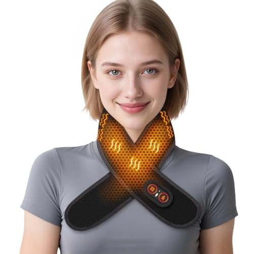 Cordless Neck Heating Pad with Massage 3000mAh Portable Neck Warmer Pain Relief, Heated Wrap 3 Heat & Massage Setting Heat Therapy Soothing Warmth Soreness Stiffness for Women Men