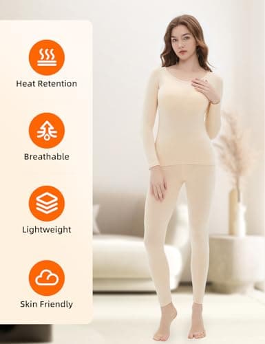 Vinconie Women Warm Knitted Thermal Tights Long Winter Leggings Ski Shirt, S, 1 Pack Beige — view 6