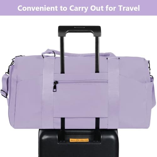 Flintronic Gym Bag, Foldable Travel Duffel Bag for Women, Waterproof Overnight Carry On Bag, Sports Bag with Shoes Compartment and Wet Pocket, Large Holdall Bag for Sports and Travel, Light Purple — view 6