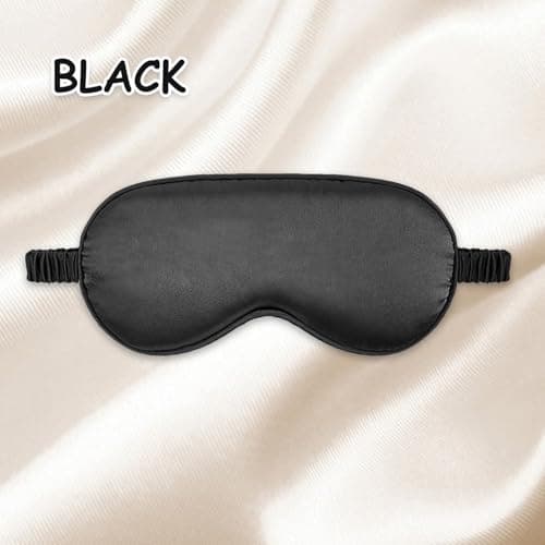 Sleep Mask Silk Eye Mask for Sleeping, Blackout Anti-Allergy Silk Eye Mask with Elastic Strap for Night,Travel,Nap,Meditation (Black) — view 2