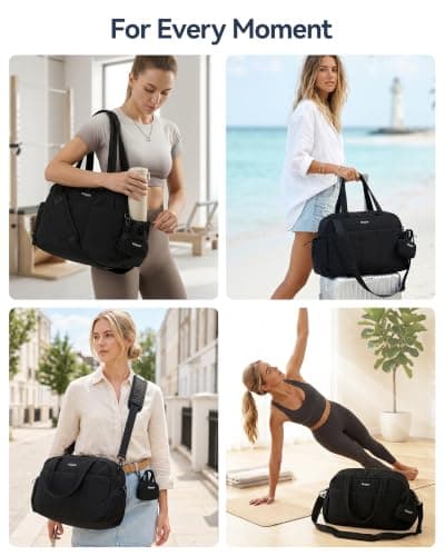 Gloppie Gym Bag for Women Men, Travel Bag for Weekend Overnight with Wet Pocket, Underseat Cabin Bag for EasyJet, Carry on for Ryanair & Trolley Sleeve & Headphone Pouch, Black — view 2