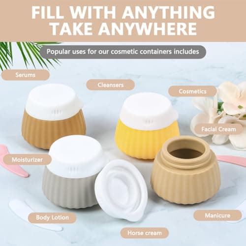 HOTUT Travel Containers for Toiletries, 4 Pcs Silicone Cream Jars with Clear Bag and Spatulas Tool, 40ml BPA Free Leak-proof Travel Essentials Accessories with Lid for Cosmetic Face Body Hand Cream — view 4