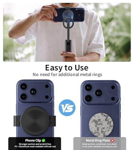 TONEOF Magnetic Phone Clamp, Phone Mount Adapter for Magsafe Car Phone Holder, Aluminum No Magnetic Case&Rings Needed, Enhanced Suction&Magnetic, for All Phones/Magnetic Tripod/Magnet Mounts-Black — view 4