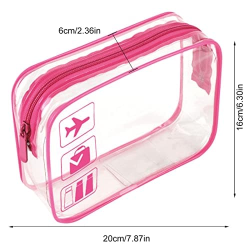 2pcs Clear Travel Toiletry Bag TSA Approved Quart Size Travel Bag Carry-on Liquid Cosmetic Pouch,Transparent Plastic Airport Security Toiletries Bags（Pink） — view 2