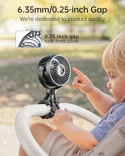 Bearwind Pram Fan, Rechargeable 4-Speed Clip On Fan, Digital Display, Black — view 4