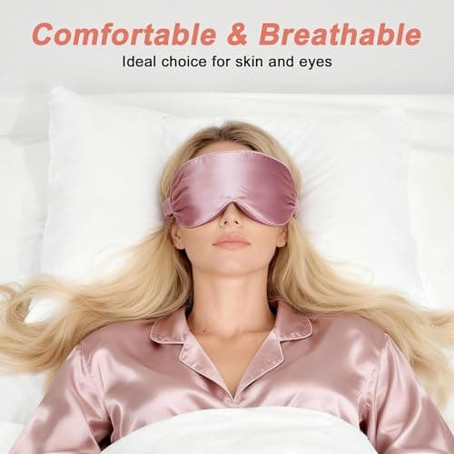 VOCOSTE 22 Momme Pure Silk Sleep Mask with Travel Pouch, 3D Contour Adjustable Blindfold for Side Sleepers, Eye Mask Locks Light for Sleeping, Bean Pink — view 3