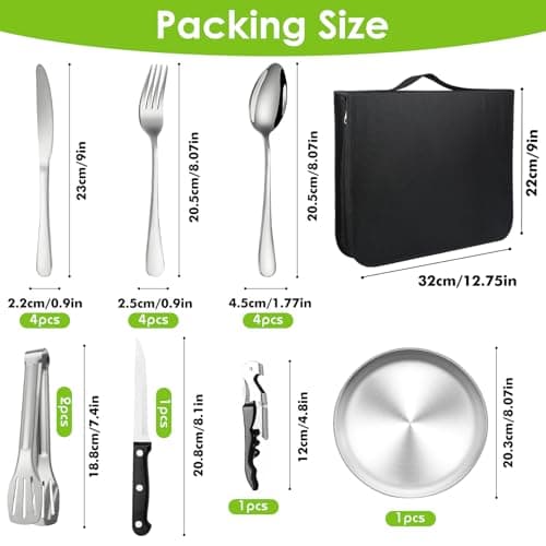 Camping Cutlery Set for 4 Person, 20pcs Stainless Steel Portable Tableware — view 2