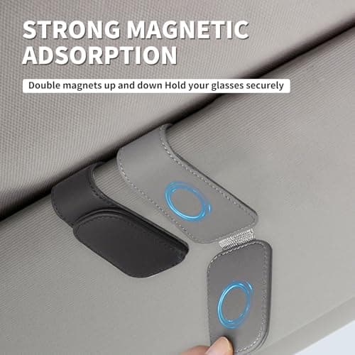 LQMK Sunglasses Holder for Car Visor – 2 Pack Magnetic Leather Glasses Clip Organizer – Universal Fit Eyeglass Storage Accessory for SUV Truck RV – Auto Interior Visor Accessories — view 2
