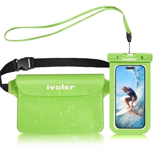 ivoler [2 Pack Waterproof Phone Case & Pouch Set, IPX8 Dry Bag with Waist Strap for Beach, Swimming, Kayaking, Fits iPhone 17 16 15 Pro Max, Samsung S26 S25 Ultra, Up to 7.0" - Grass Green