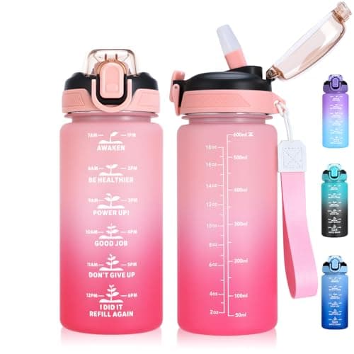 SUPPRUI Kids Water Bottle With Straw, 600ml Children Drinks for School, Leakproof BPA-Free Tritan Motivational Drink Bottles for Girls Boys (Pink)