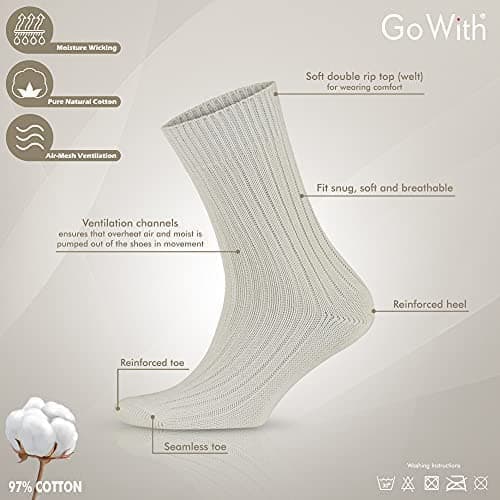 GoWith Natural Pure Cotton Socks 5 pairs pack for men and women, soft top seamless toe hypoallergenic, undyed and prewashed, organic Thick Comfort Cuff (UK, Alpha, L, Regular, Regular, Natural) — view 5