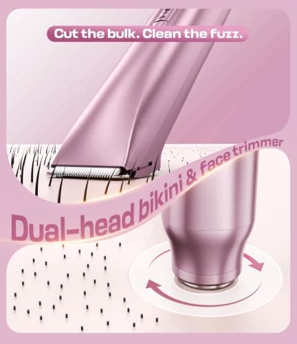 Lady Shavers for Women, 2-in-1 Painless Bikini Trimmer Women & Facial Hair Remover, Wet/Dry Rechargeable Electric Razor with Battery Indicator, Portable for Face, Underarm, Legs & Pubic Hair, Pink — view 3