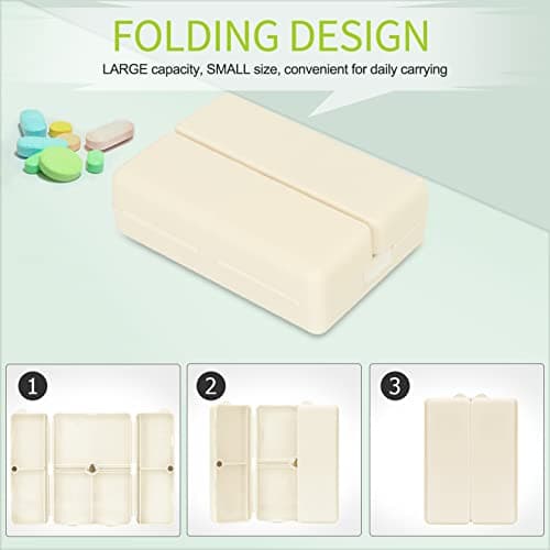 FYY 7 Day Pill Organiser, Travel Tablet Box, Large [Foldable Design] Weekly Medication Case, Portable Daily Supplements Storage Organizer for Vitamins, Cod Liver Oil-Cream White — view 3