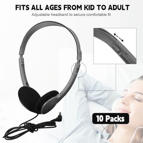 Konohan 10 Pack Headphones Bulk Headphone for School Classroom Student Wired Headphones Adjustable with 3.5 mm Jack for Adults (Grey) — view 3