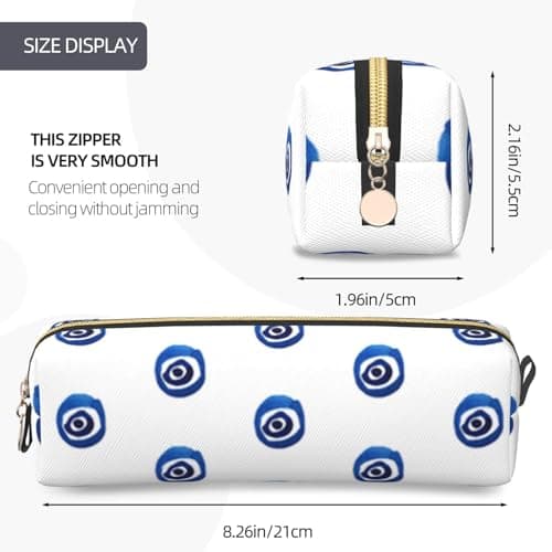JKLQWC Evil Eyes Printed Leather Pencil Case with Gold Zipper - Simple and Lightweight Organizer for School, Office, Travel, Makeup — view 5