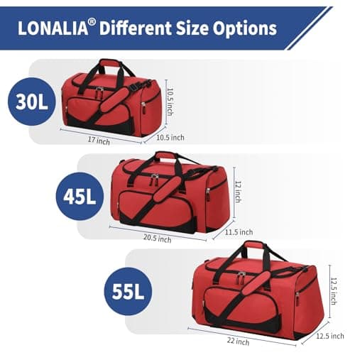 LONALIA 45L Sports Holdall Bags for Men, Gym Duffle Bag, Red — view 5