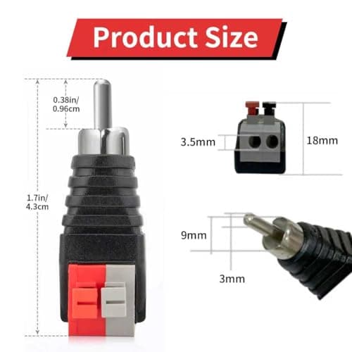 RCA to Speaker Wire Adapter 2 Pack – Audio Male Connector Plug for CCTV Security Systems – Spring Press Terminal Block for Home Theater & Subwoofer Installation – Solderless Audio Video Converter — view 3