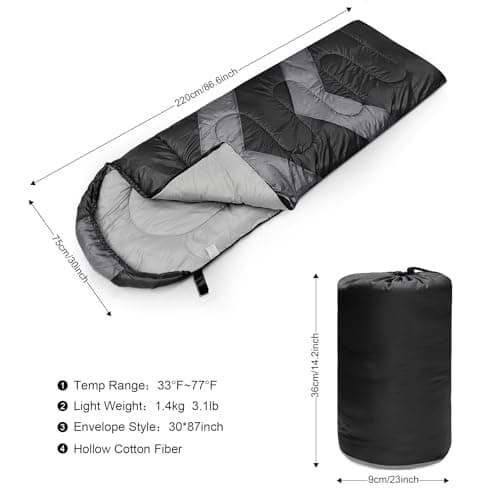 Tesmien Sleeping Bag for Adults & Kids 3-4 Season Warm Weather and Winter Lightweight, Waterproof for Teens, Men's Indoor & Outdoor Camping/Traveling/Hiking, Black Grey — view 2