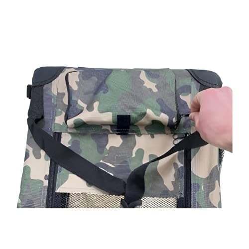 HugglePets Green Camo Fabric Dog Crate Carrier Medium 60cm, Foldable with Fleece Mat — view 3
