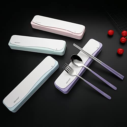 DEVICO Travel Cutlery Set, Camping Cutlery Set for 1, Portable 18/8 Stainless Steel Camping Utensils Include Fork Spoon Chopsticks (Purple) — view 6