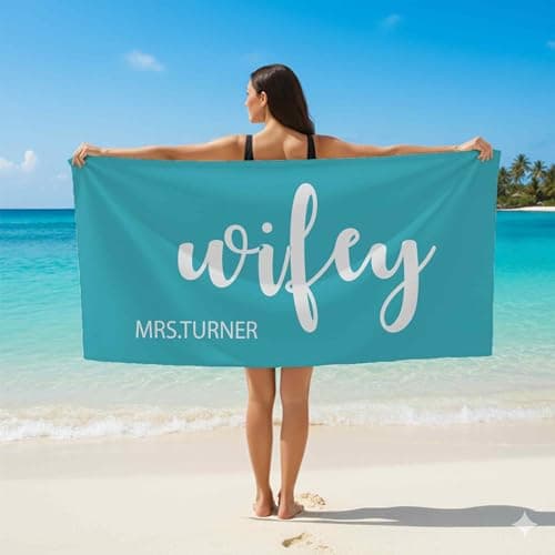 Print Maniacs Custom Personalised Hubby Wifey Towel with Name Microfibre Beach Towel Large Quick Dry Lightweight Travel Towel Honeymoon Holiday Pool Spa — view 5