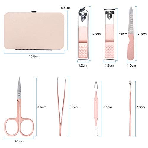 URAQT Professional Manicure Set, 7 pcs Portable Nail Clippers & Eyebrow Grooming Kit, Stainless Steel Nail Care Tools with Luxurious Leather Case for Travel & Home — view 2