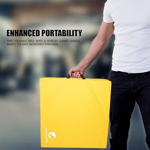 MAXSTRENGTH Tri-Folding Extra Thick Yoga Mat – Non-Slip Exercise & Gymnastics Mat | Soft Foam Fitness Mat with Carry Handle – 6ft x 2ft Foldable Workout & Travel Yoga Mat (Yellow) — view 6