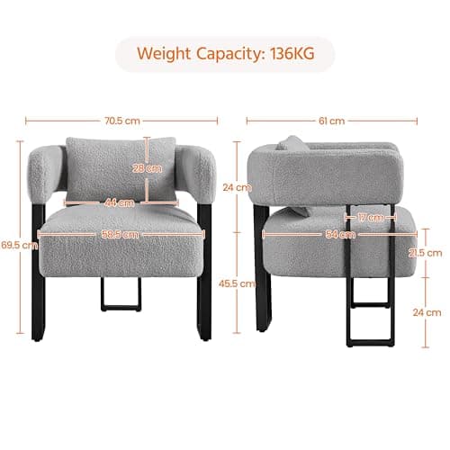 costoffs Modern Tub Chair, Boucle Fabric Armchair with Lumbar Pillow, Grey — view 3