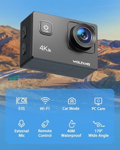 WOLFANG Action Camera 4K 20MP GA100, Waterproof 40M Underwater Camera for Snorkeling, EIS Stabilization WiFi 170° Wide Angle Helmet Camera for Vlogging with External Microphone, Remote Control — view 2