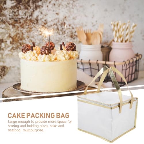 VILLFUL Cake Packing Bag Insulated Thermal Food Storage Bag Portable Handheld Food Insulation with Handle and Zipper for Cake Pizza Seafood 2 pack — view 4