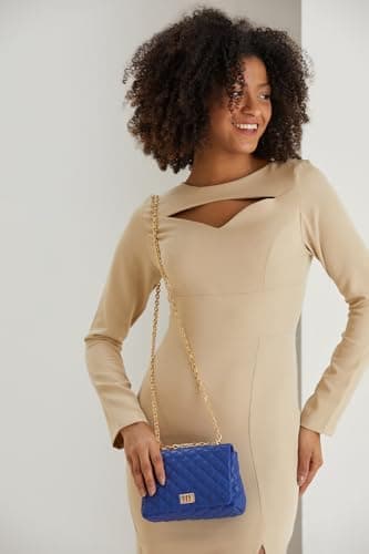BELISSH Quilted Crossbody Bag for Women – Black Plant-Based Vegan Leather Handbag with Gold Chain Strap, Twist-Lock Closure, Shoulder & Crossbody Bag (Blue) — view 5