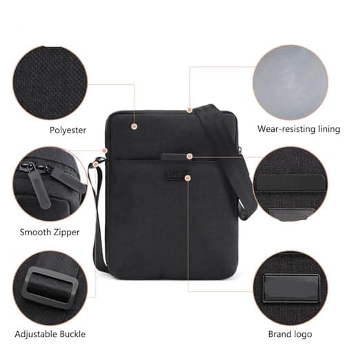 Men's Bags Light Canvas Shoulder Bag For 7.9' Tablet Casual Crossbody Waterproof Business bag For Travel(Black) — view 6
