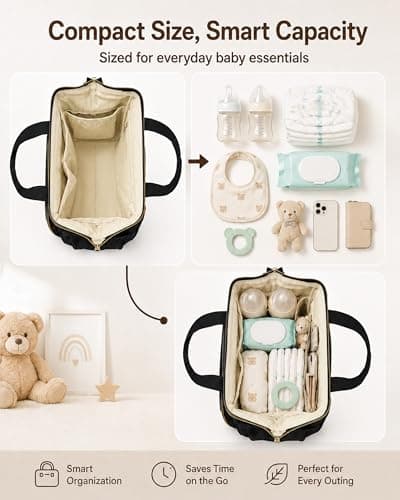 FHELAD Small Diaper bag,Diaper Bag for Toddlers,Mini Tote for Shopping Walking,Compact Backpack for Travel, Black1, Compact — view 5
