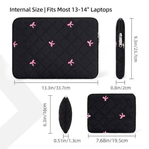 JOOEER 13-14" Laptop Sleeve, Bow Embroidered with Storage Pouch, Black — view 5