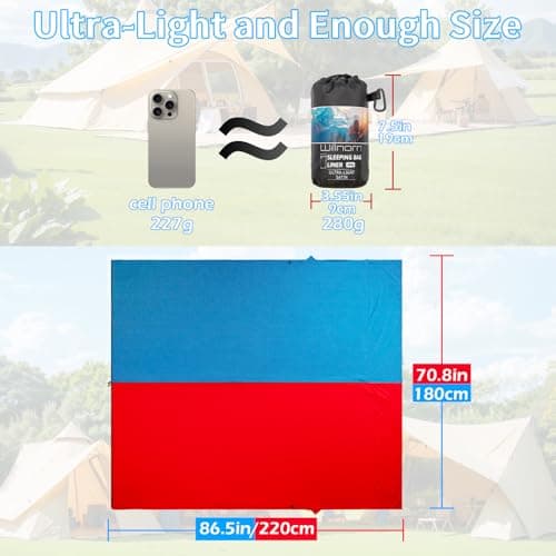 WILLNORN 2 Packs Sleeping Bag Liner-Connectable Travel Sheets for Hotel Camping, 2 Single Sleeping Bag Liners-Can be Combined Into 1 Double Sleeping Bag Inner-Red&Blue — view 4
